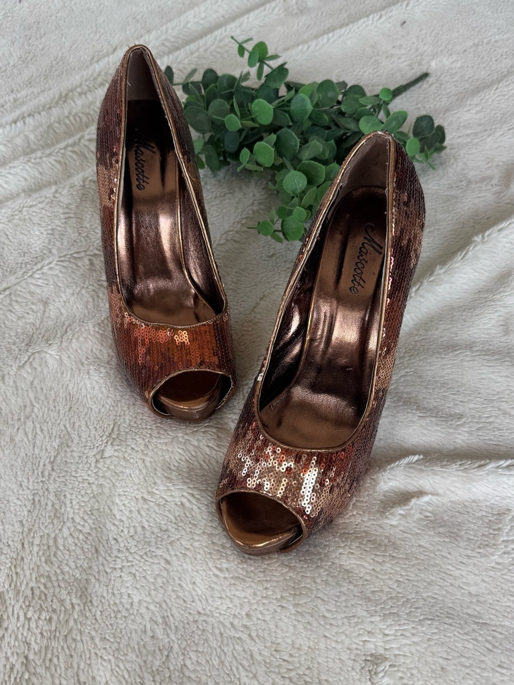 Mascotte Rose Gold Sequin Peep-Toe Heels